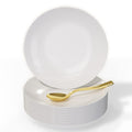 Trendables 120CT White Disposable Dessert Plates With Gold Plastic Spoons (Serves 60 People) White Small Plastic Plates Plastic Dessert Plates White Plastic Plates I Wedding Cake Plates