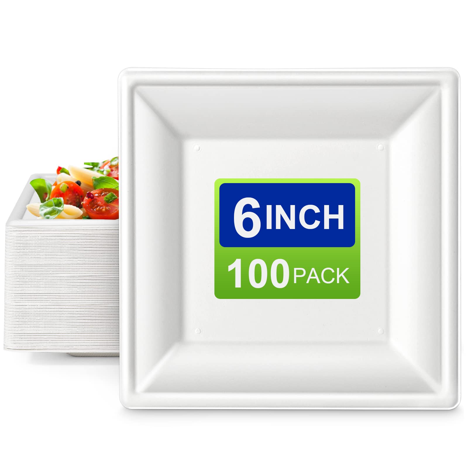 EcoAvance Square Paper Plates 6 inch Paper Plates 100 Pack Eco Friendly Compostable Dessert Plates Small Disposable Plates for Party Wedding White Paper Plates Sturdy