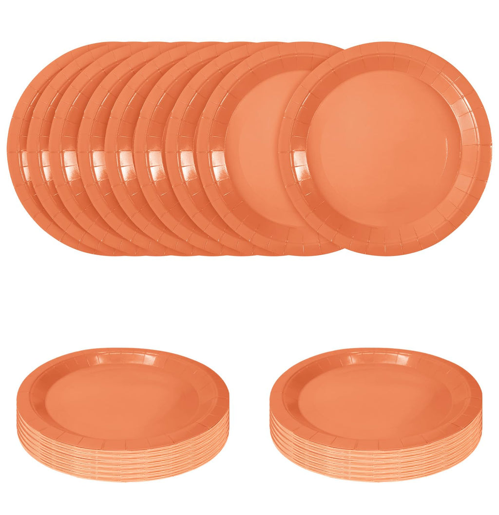 SietDESEO 50 PCS Orange Paper Plates 7 Inch Disposable Plates Dessert Plates Orange Dinner Plates for Wedding Baby Shower Birthday Party Supplies
