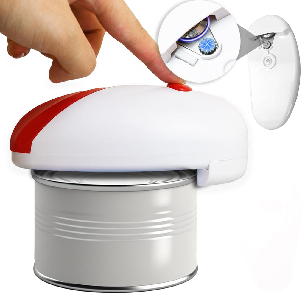VEMJO Electric Can Opener For Kitchen One Touch Automatic Can Opener Electric for Almost Cans Hands Free Battery Operated Can Opener For Seniors and Arthritis Smooth Edge Food-Safe (Red) Large