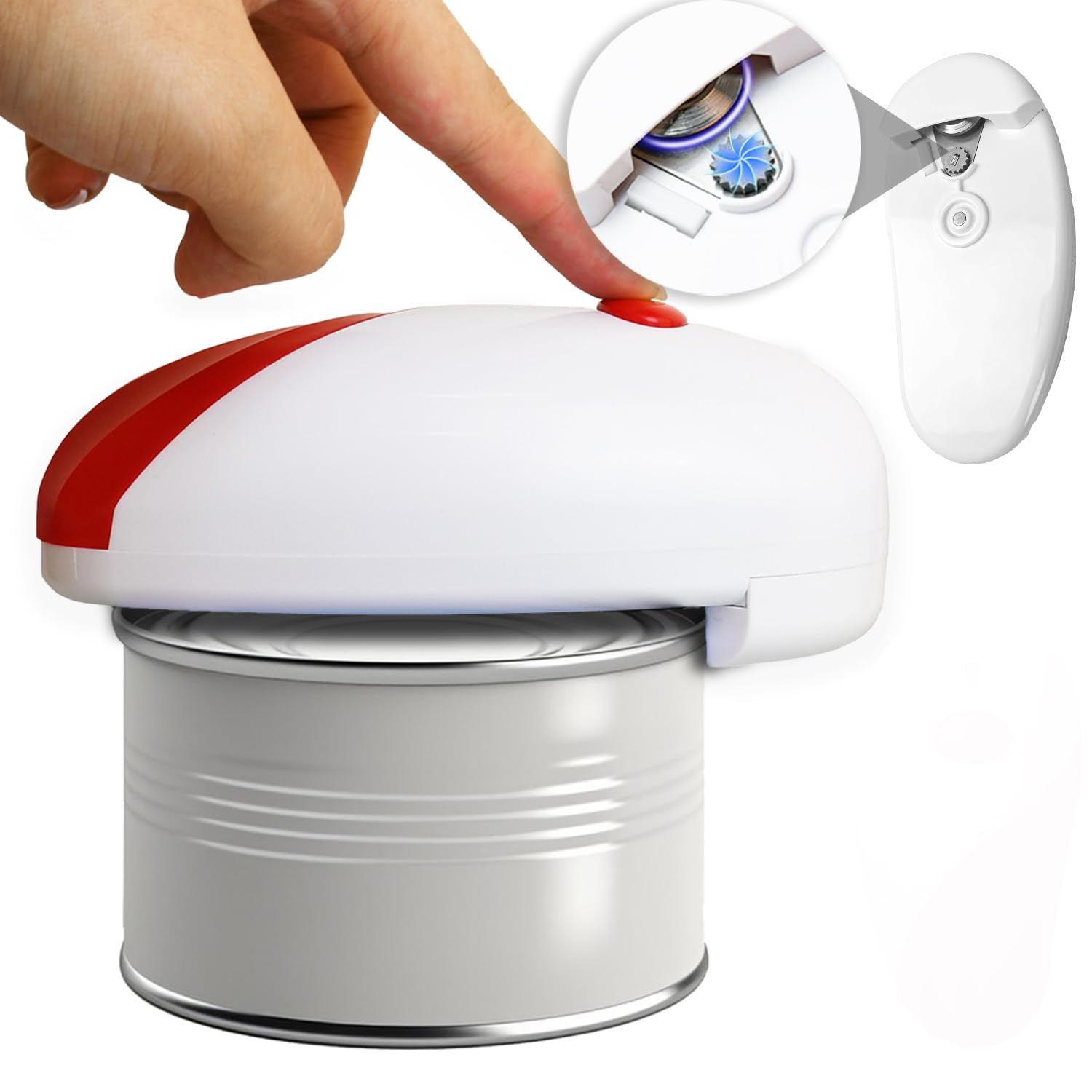 VEMJO Electric Can Opener For Kitchen One Touch Automatic Can Opener Electric for Almost Cans Hands Free Battery Operated Can Opener For Seniors and Arthritis Smooth Edge Food-Safe (Red) Large