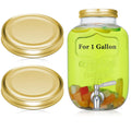 Uiifan 2 Pcs 304 Stainless Steel Replacement Mason Jar Lids Wide Mouth Canning Lids Rust Leakproof Lids Airtight Reusable Lids for Continuous Thread Closure Jar Summer Party(Gold 110mm 1 Gallon)