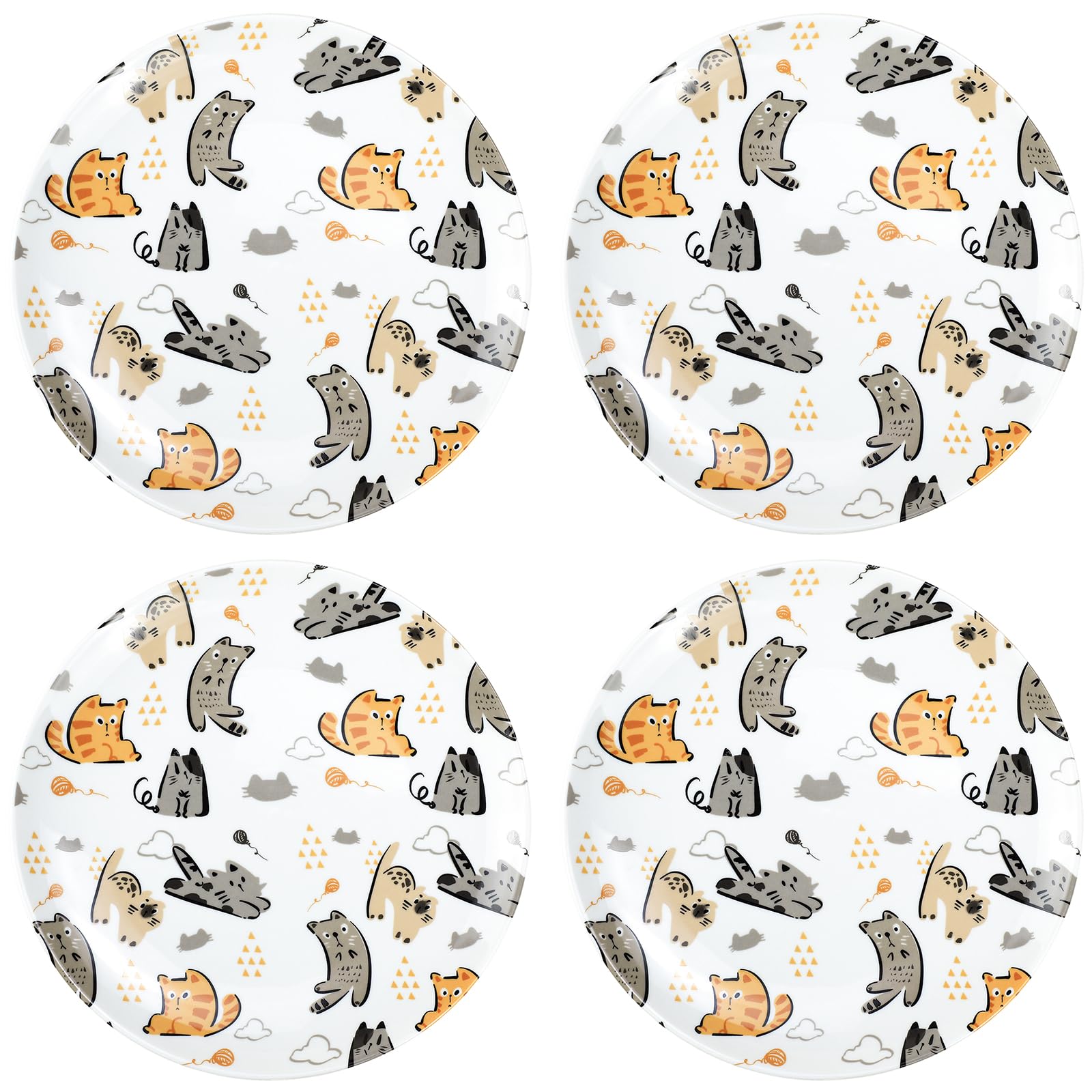 Bicuzat Cute Cartoon Little Animals Pattern Ceramic Salad Plates Pasta Plates Fruit Plates Appetizer Plates Dessert DishesDinner Plates Holiday Plates Set of 4-Little Cats-8 Inch