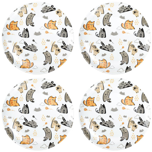 Bicuzat Cute Cartoon Little Animals Pattern Ceramic Salad Plates Pasta Plates Fruit Plates Appetizer Plates Dessert DishesDinner Plates Holiday Plates Set of 4-Little Cats-8 Inch