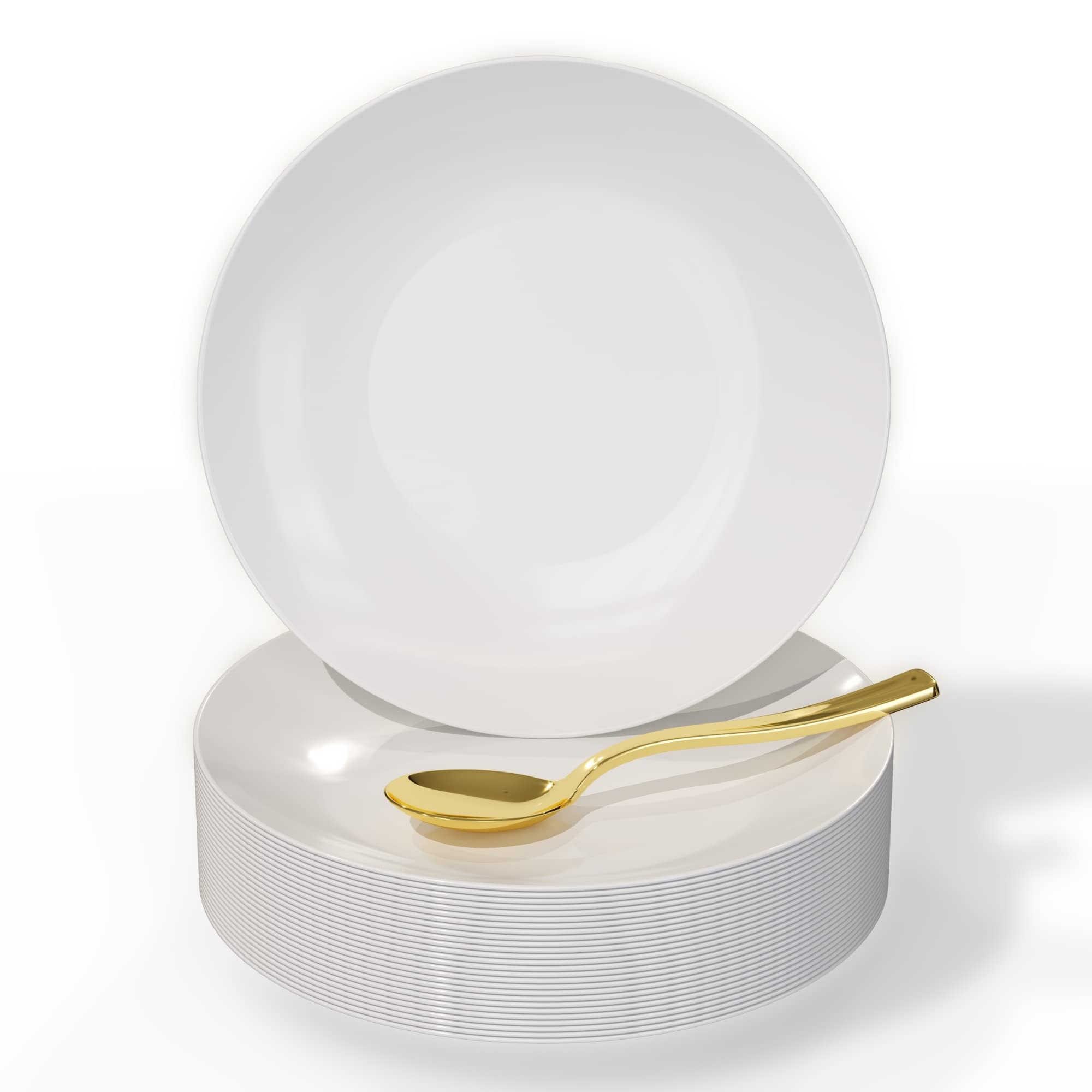 Trendables 120CT White Disposable Dessert Plates With Gold Plastic Spoons (Serves 60 People) White Small Plastic Plates Plastic Dessert Plates White Plastic Plates I Wedding Cake Plates